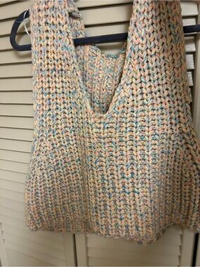 Free People Pastel Multicolor Chunky Knit V-Neck Sweater Vest
